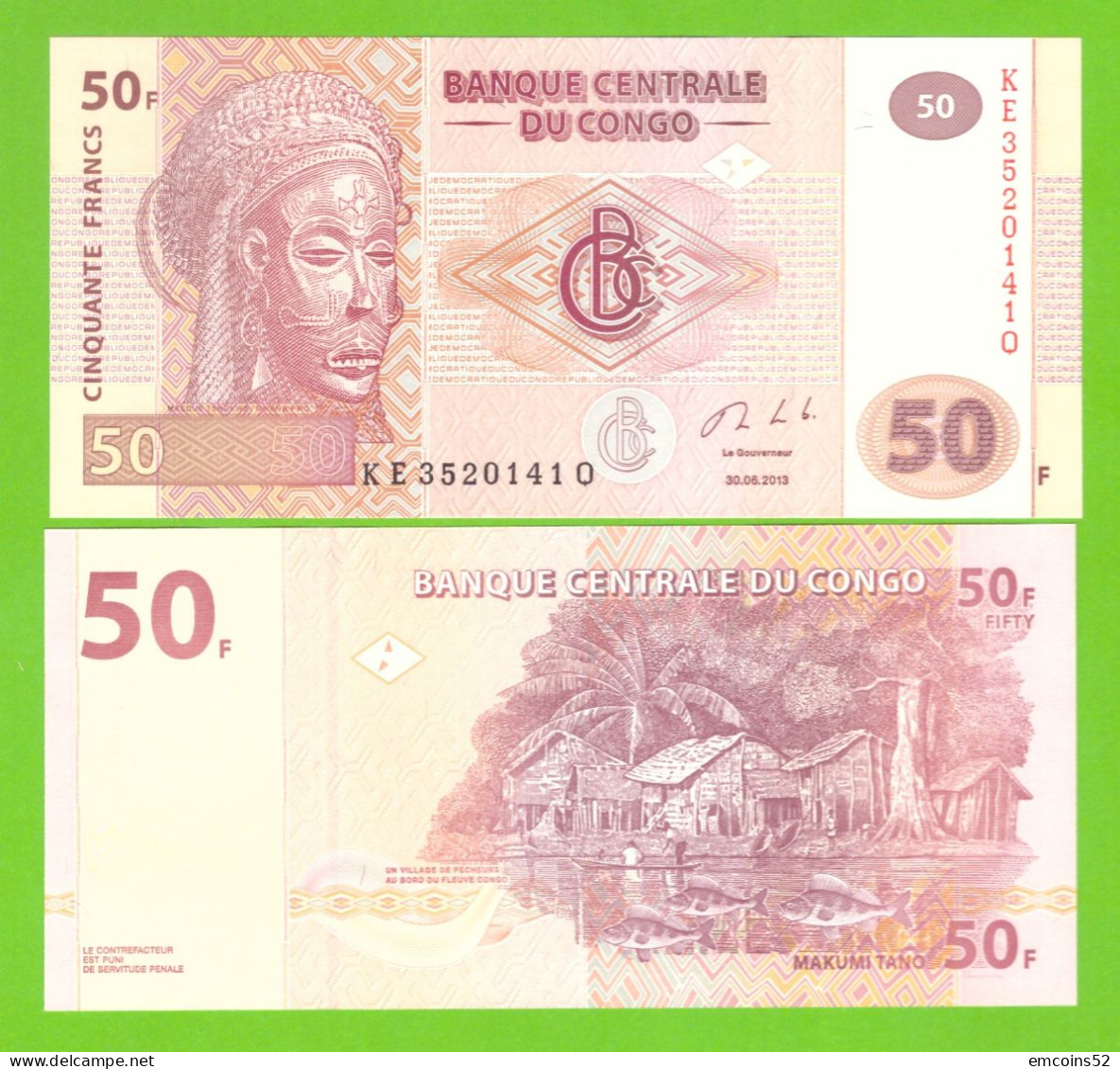 CONGO D.R. 50 FRANCS 2013 G+D  P-97b UNC - République Démocratique Du Congo & Zaïre