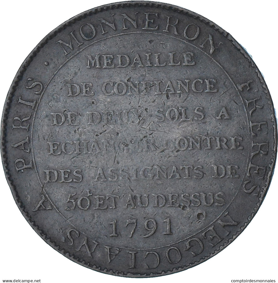 France, Monneron De 2 Sols, 1791 / AN 3, Birmingham, TTB, Cuivre - Autres & Non Classés