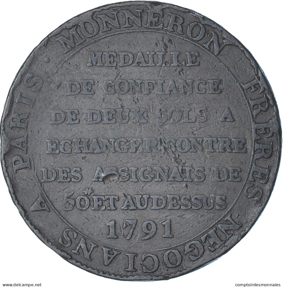 France, Monneron De 2 Sols, 1791 / AN 3, Birmingham, TB, Cuivre - Sonstige & Ohne Zuordnung