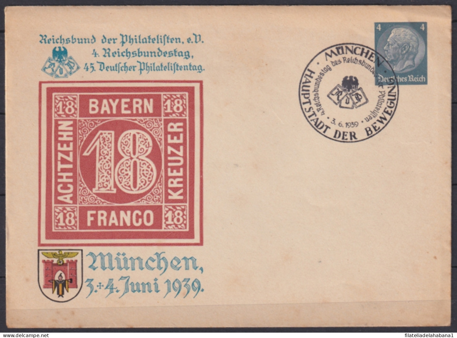 F-EX45955 GERMANY 1939 ILLUSTRATED PHILATELIC FAIR MUNICH POSTAL STATIONERY.  - Briefe