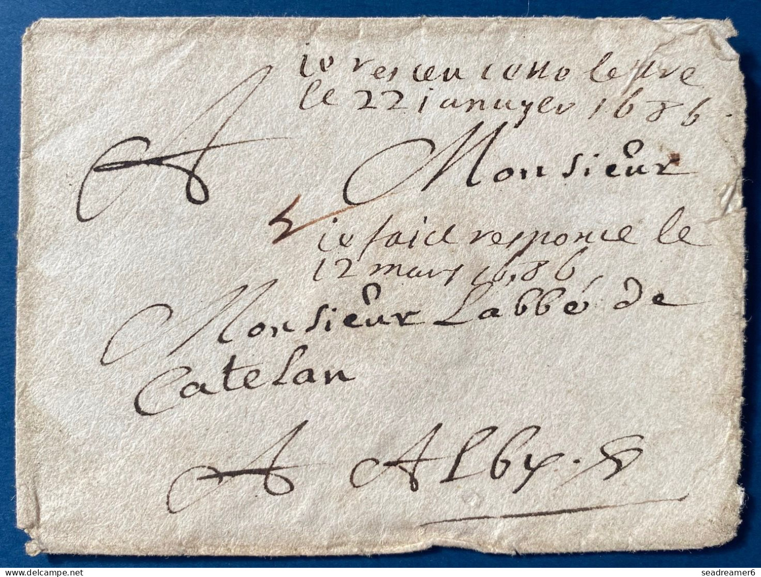 Enveloppe De ? ( Qui Saura Traduire...)  22 Janvier 1686 Pour ALBI Sans Lettre Tres Fraiche - ....-1700: Précurseurs