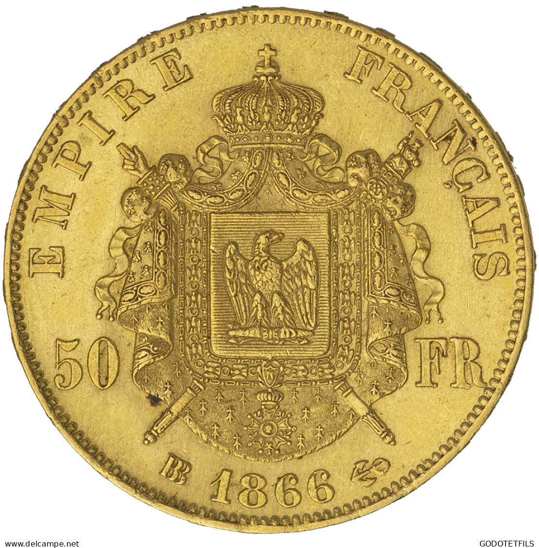 Second-Empire- 50 Francs Napoléon III Tête Laurée 1866 Strasbourg - 50 Francs-or