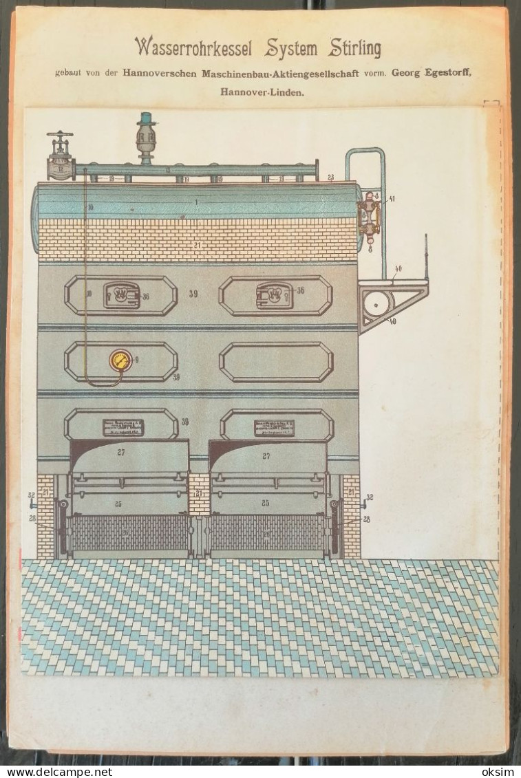 Drawings of machinery in colour, consisting of several layers that can be unfolded to show the interior of the machines