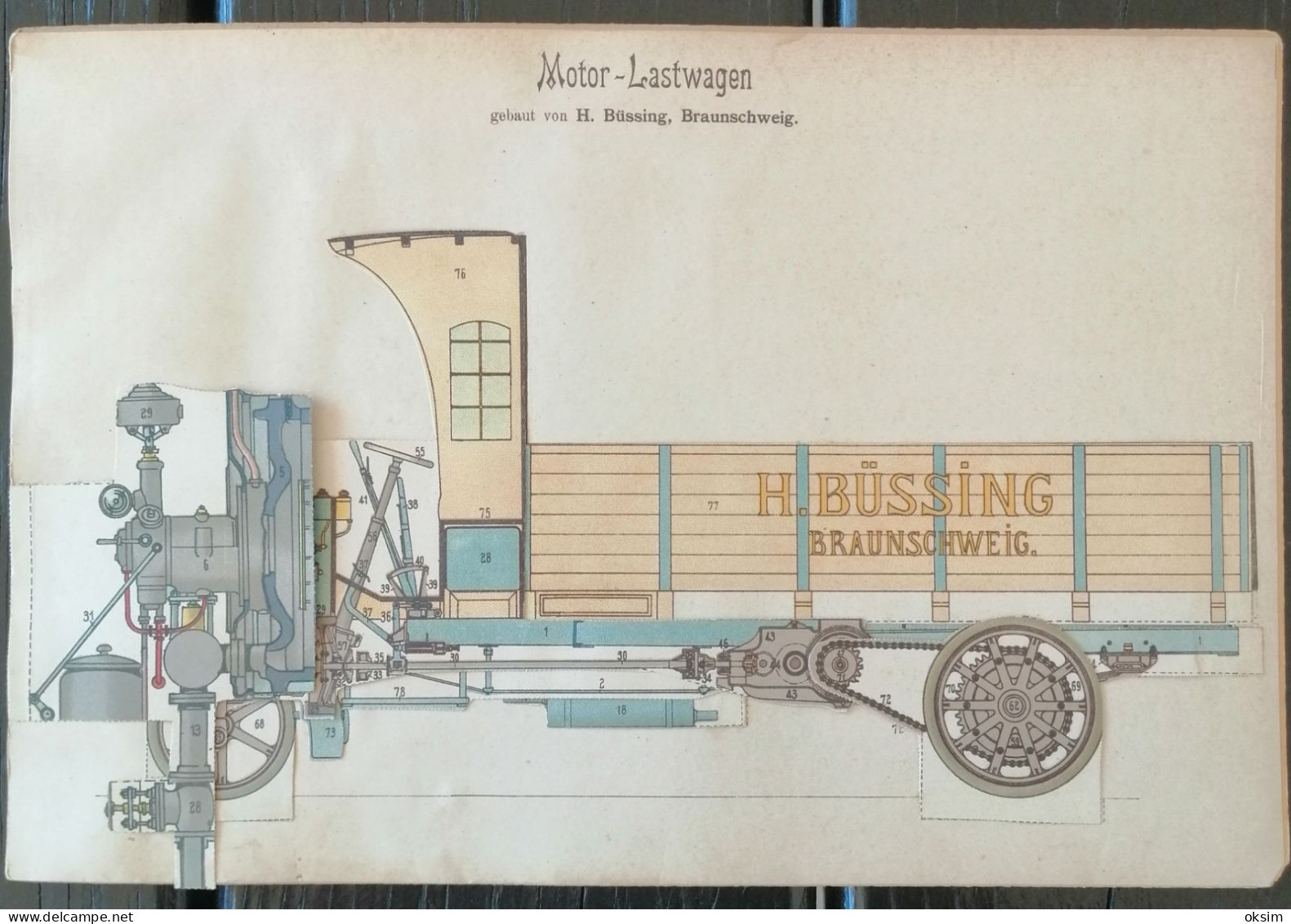 Drawings of machinery in colour, consisting of several layers that can be unfolded to show the interior of the machines