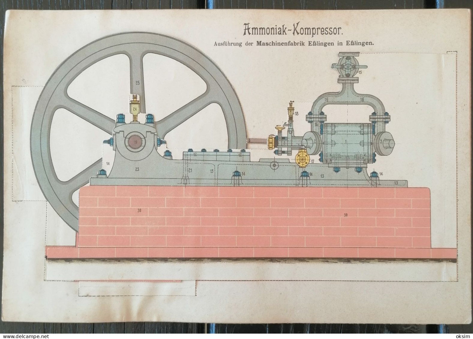 Drawings of machinery in colour, consisting of several layers that can be unfolded to show the interior of the machines