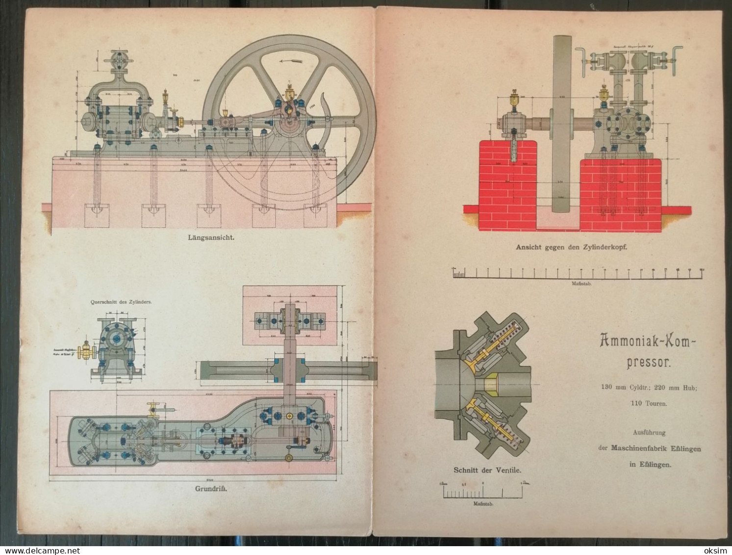 Drawings of machinery in colour, consisting of several layers that can be unfolded to show the interior of the machines