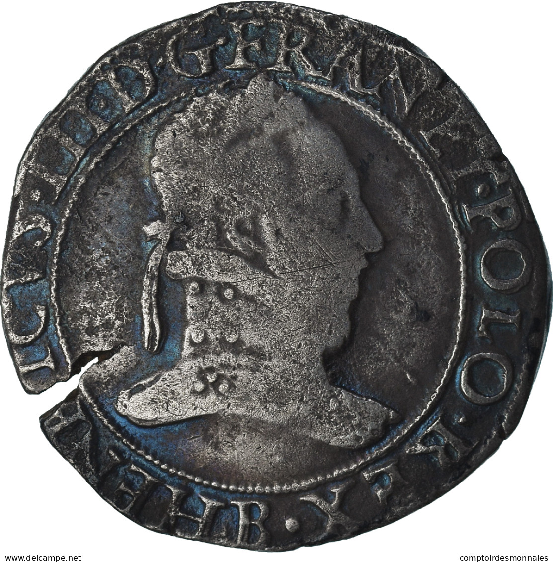 France, Henri III, Franc Au Col Plat, 1577, Rouen, TB+, Argent, Gadoury:496 - 1574-1589 Enrique III