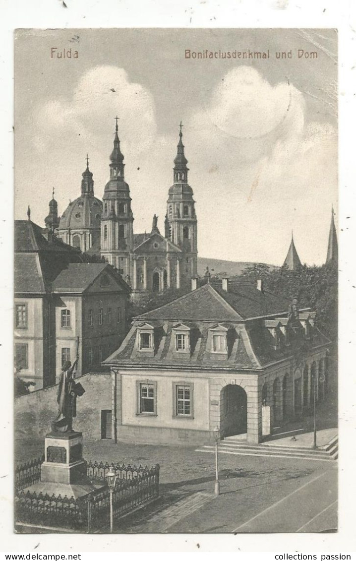 Cp, Allemagne, Fulda Bonifaciusdenkmal Und Dom, Voyagée 1911 - Fulda