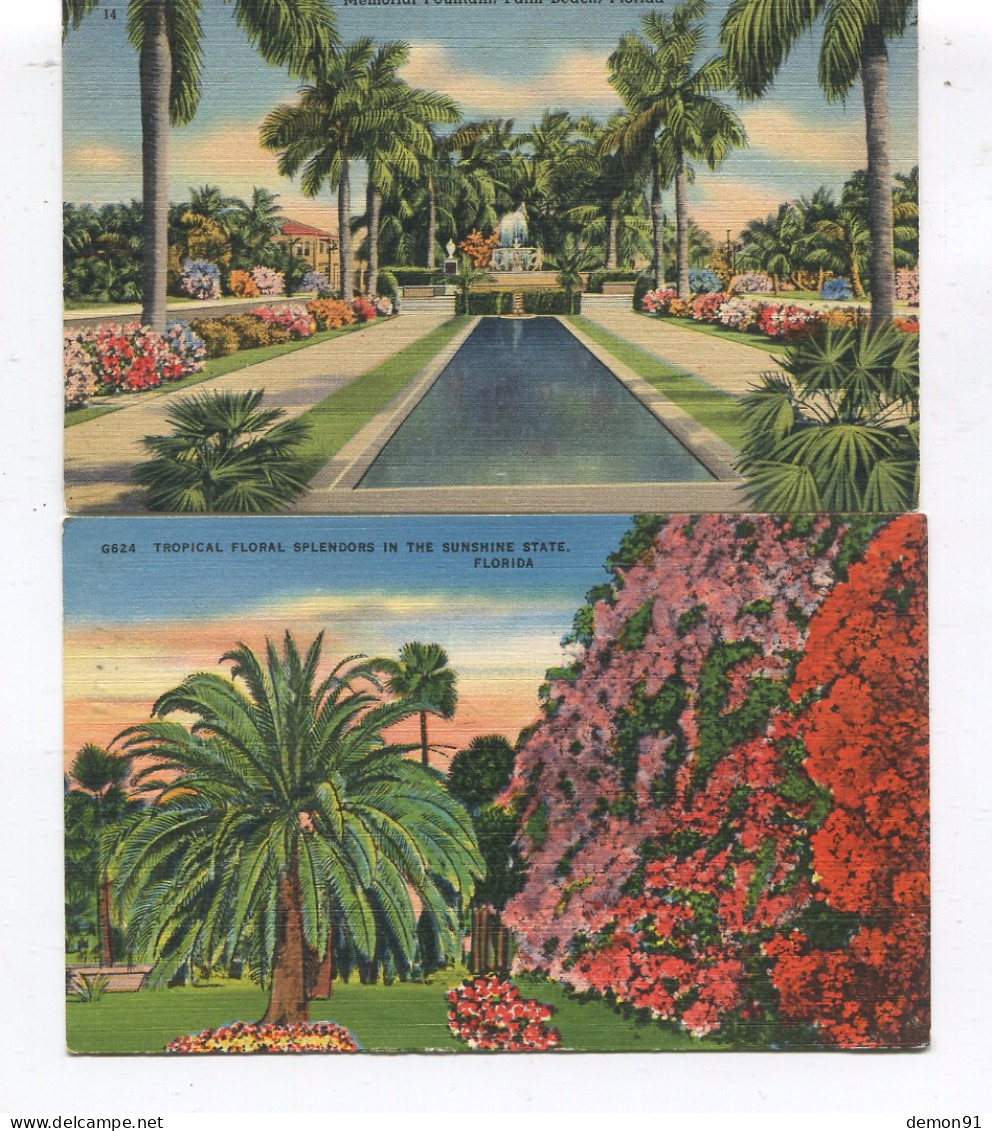 2 CPA - ETATS-UNIS FLORIDE MEMORIAL FOUNTAIN PALM BEACH & TROPICAL FLORAL - - Palm Beach