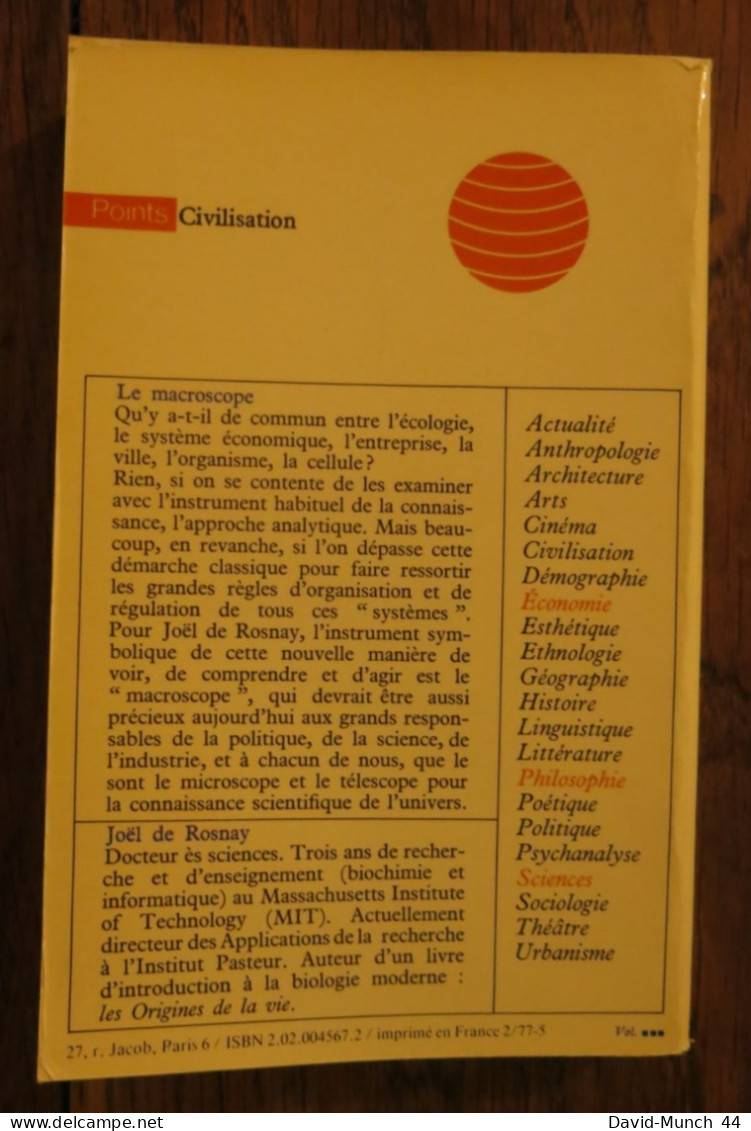 Le Macroscope De Joël De Rosnay. Editions Du Seuil, Points. 1975 - Sciences