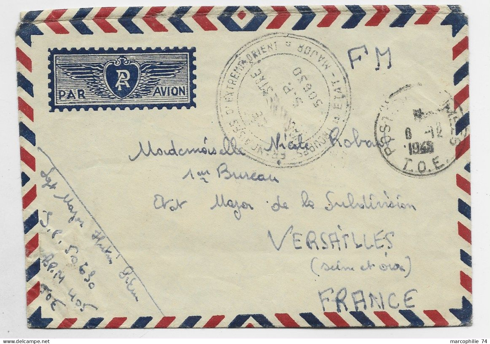 LETTRE FM AVION POSTE AUX ARMEES 6.12.1948 T.O.E. + TROUPES FRANCAISES D'EXTREME D'ORIENT ETAT MAJOR - War Of Indo-China / Vietnam