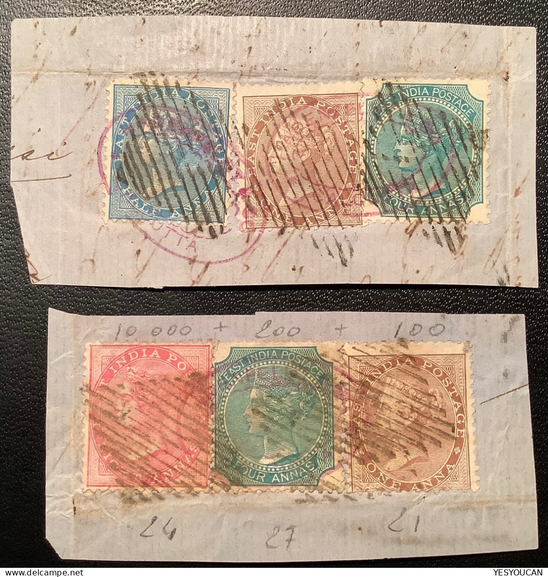 India 1865-1868 Two Scarce HADENFELDT &CO CALCUTTA Security Markings On Piece  (Queen Victoria - 1858-79 Crown Colony