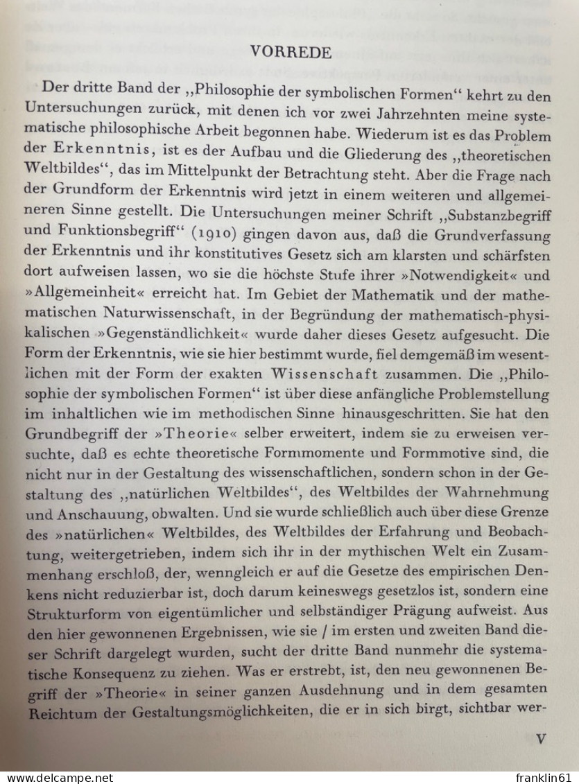 Philosophie Der Symbolischen Formen. Dritter Teil: Phänomenologie Der Erkenntnis. - Filosofie