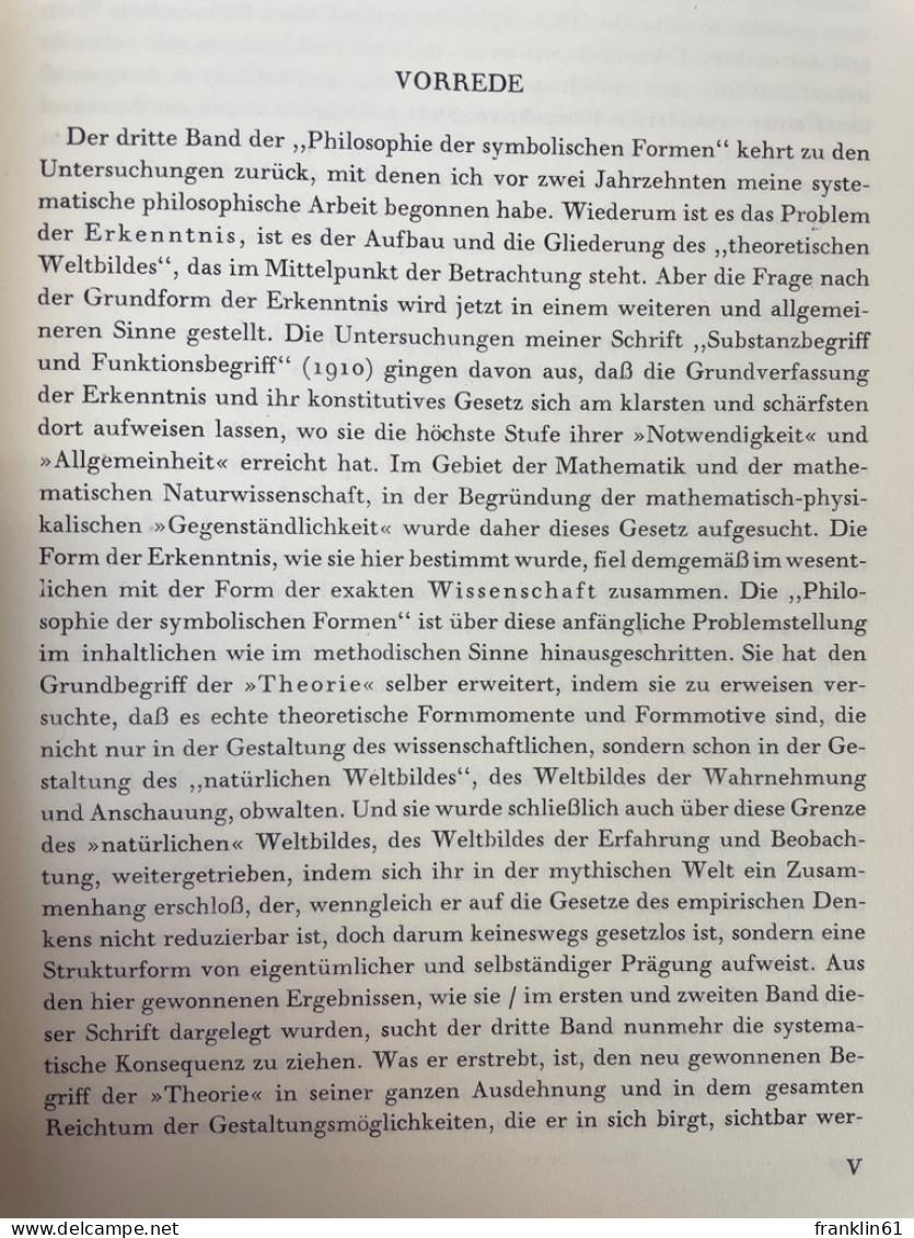 Philosophie Der Symbolischen Formen. Dritter Teil: Phänomenologie Der Erkenntnis. - Philosophy