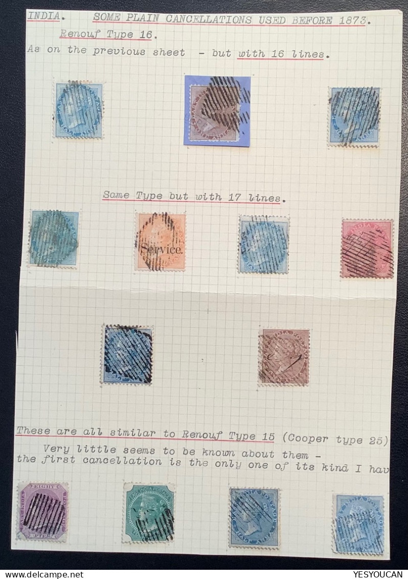 India 1865 Etc… 13 Queen Victoria Stamps Incl. Some Scarce Postmarks - 1858-79 Compagnie Des Indes & Gouvernement De La Reine