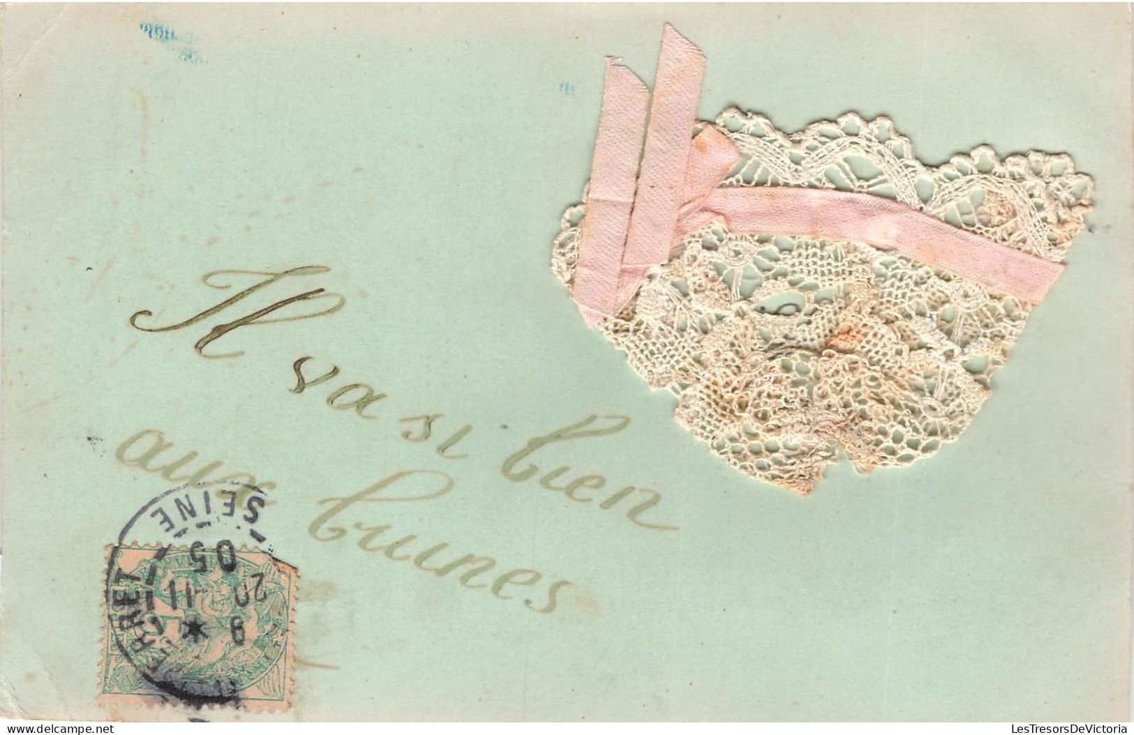 FANTAISIES - Un Petit Chapeau Brodé - Il Va Si Bien Aux Brunes - Colorisé - Carte Postale Ancienne - Brodées