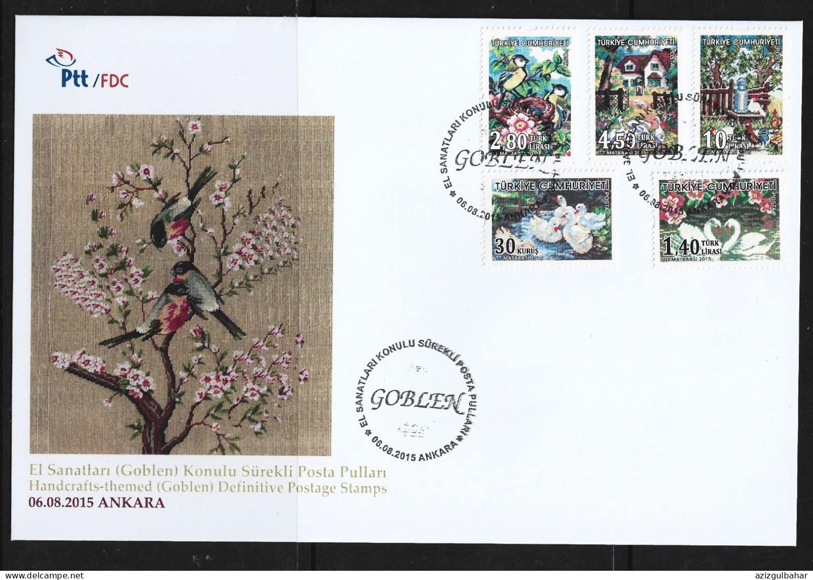 TURKEY - HANDCRAFT THEMED (GOBLEN) DEFINITIVE STAMPS  -  6 AUGUST 2015- FDC - FDC