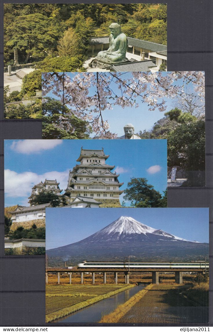 ⁕ JAPAN ⁕ Great Buddha Kamakura Statue, Himeji Castle, Shizuoka Mount - Bulle Train ⁕ 4v Unused Postcard - Collezioni E Lotti