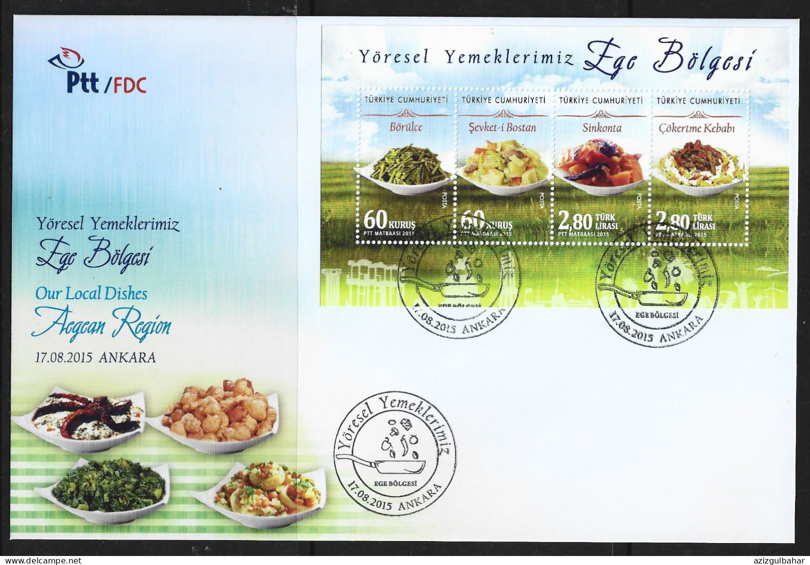 TURKEY - OUR LOCAL DISHES (AEGEAN REGION)  -  17 AUGUST 2015- FDC - FDC