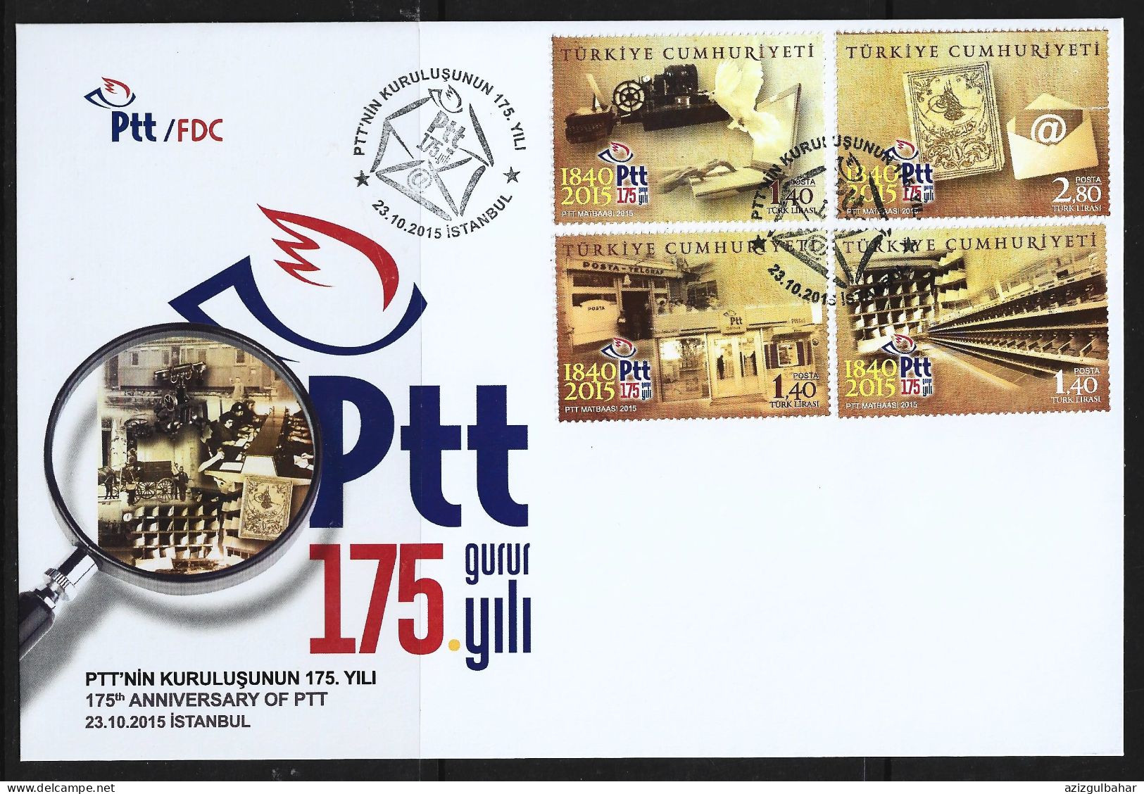 TURKEY - 175TH ANNIVERSARY OF PTT  -  7 OCTOBER 2015- FDC - FDC