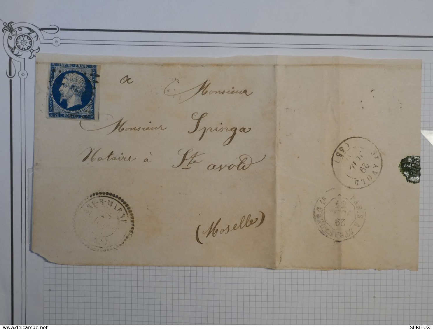 DF17 FRANCE  BELLE CARTE LETTRE 1856 LAGNY A ST AVOLD +N°14 FONCé +AFF. INTERESSANT++ + - 1853-1860 Napoleone III