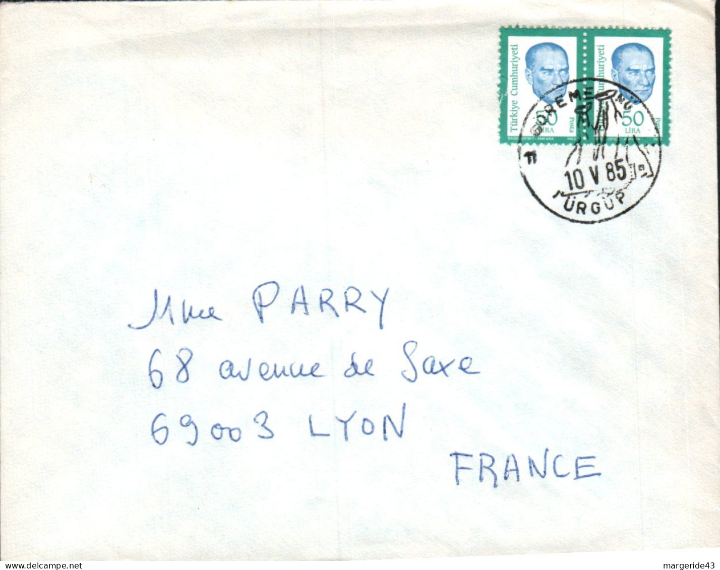 TURQUIE AFFRANCHISSEMENT COMPOSE SUR LETTRE POUR LA FRANCE 1985 - Storia Postale