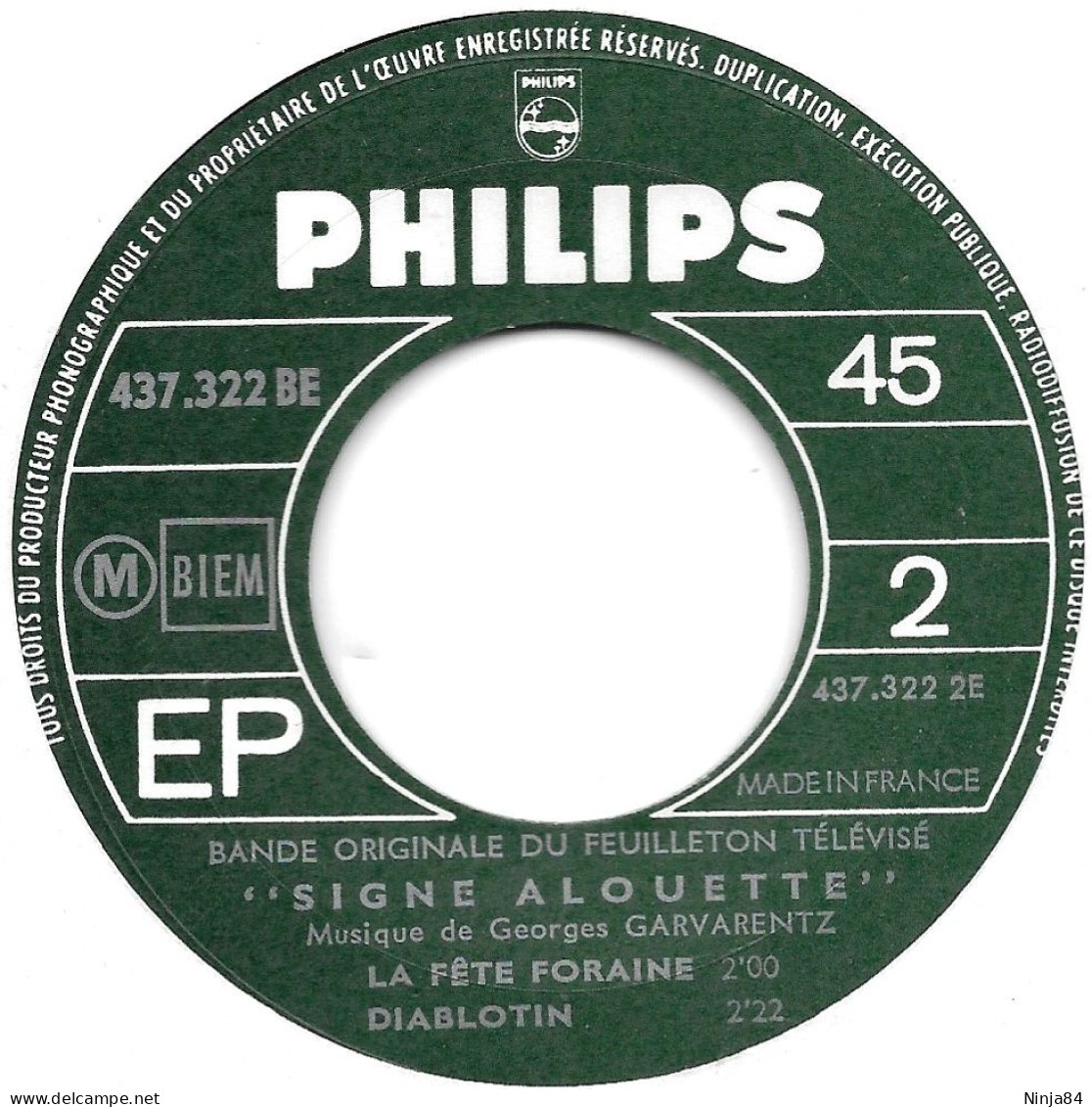 EP 45 RPM (7") B-O-F Georges Garvarentz  "  Signé Alouette  " - Filmmuziek