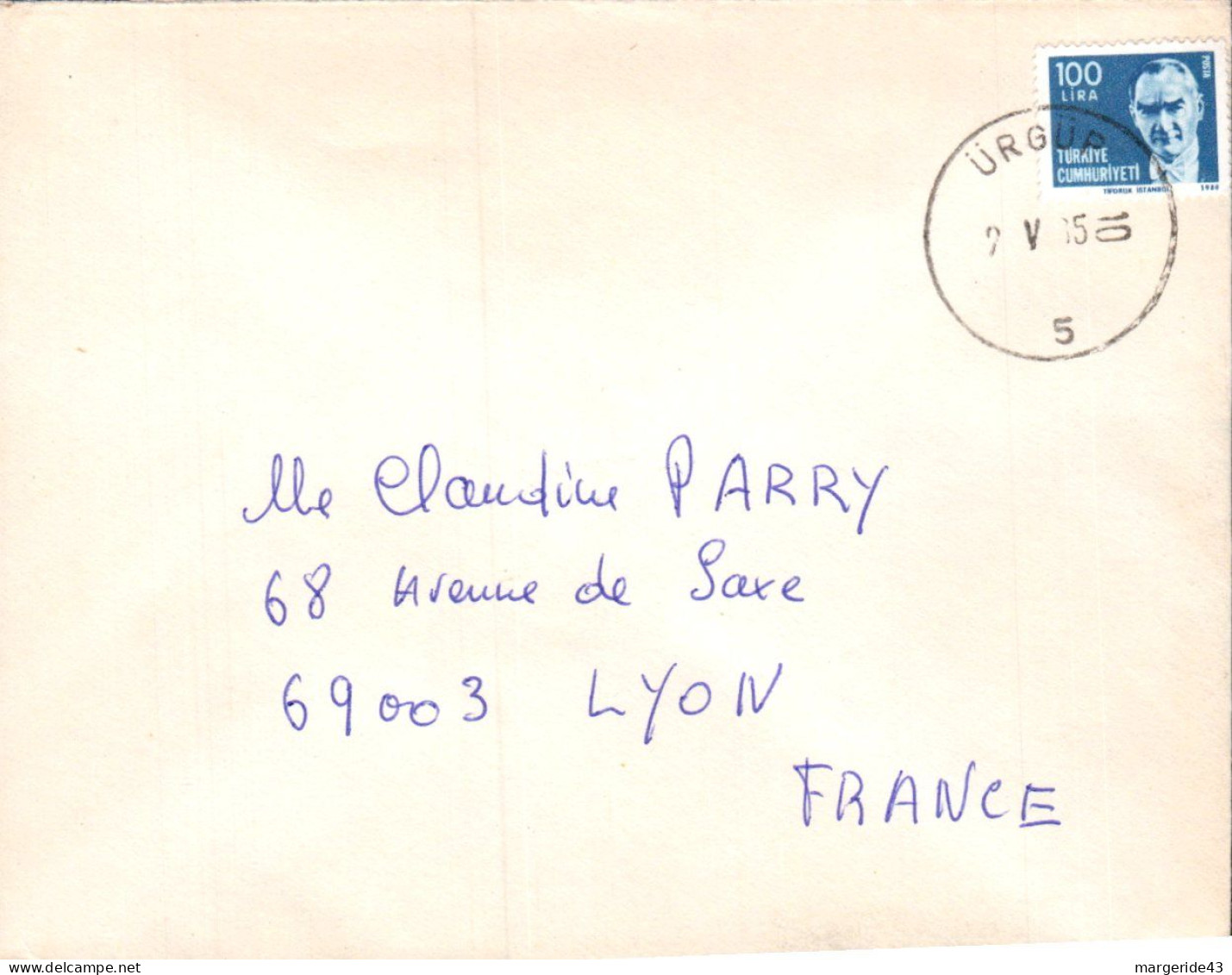 TURQUIE SEUL SUR LETTRE POUR LA FRANCE 1985 - Lettres & Documents