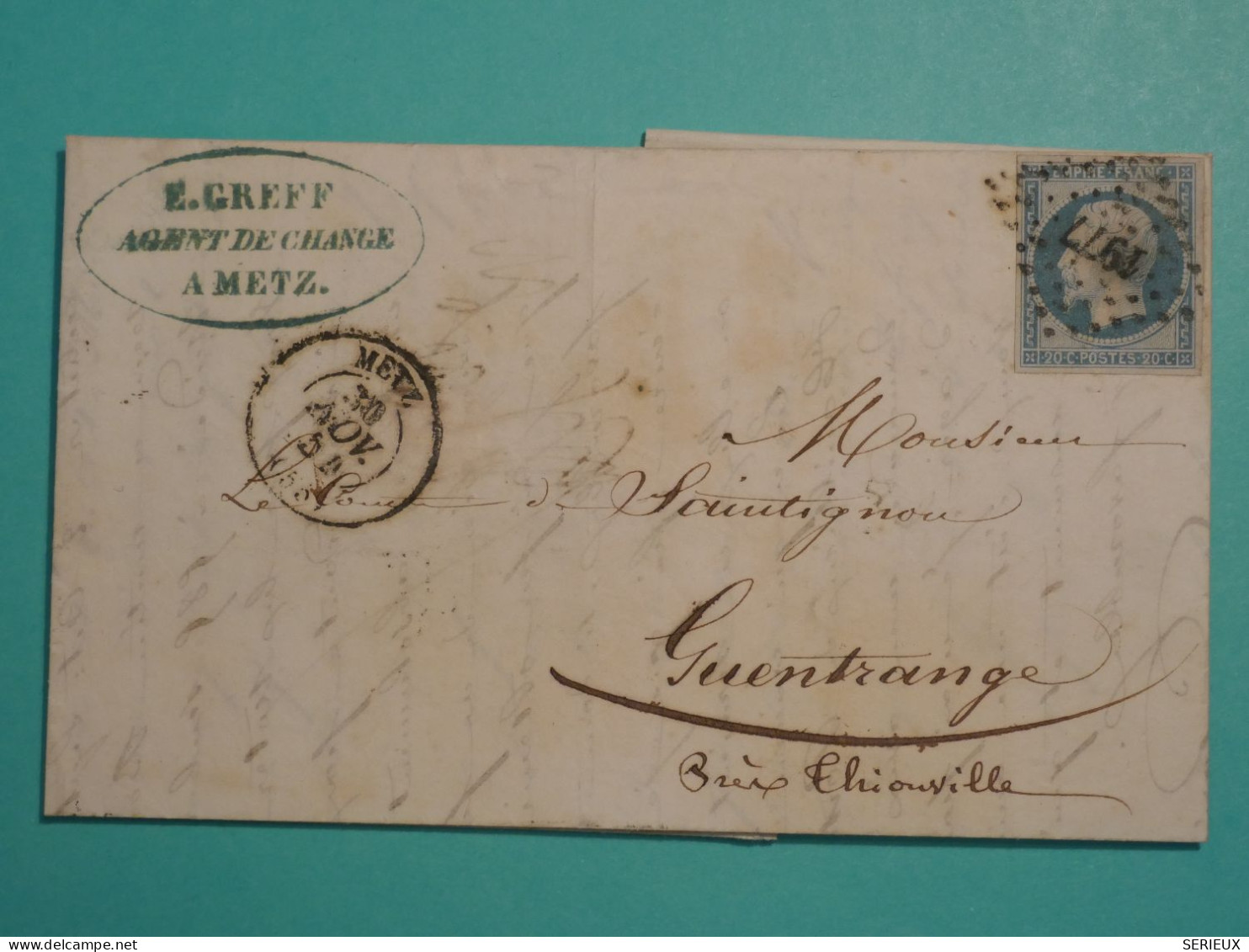 DF17 FRANCE  BELLE  LETTRE RR 1854 METZ AU CHATEAU DE  GUENTRANGE .COMTE DE SAINTIGNON +N°14   +AFF. INTERESSANT++ + - 1853-1860 Napoleone III