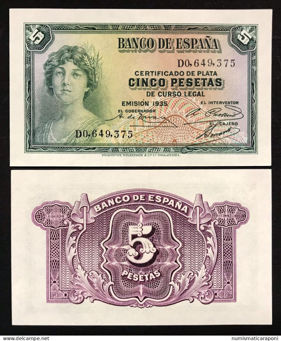 Spagna Spain 5 PESETAS 1935  Pick#85 Unc- Q.fds Lotto 4232 - 5 Pesetas