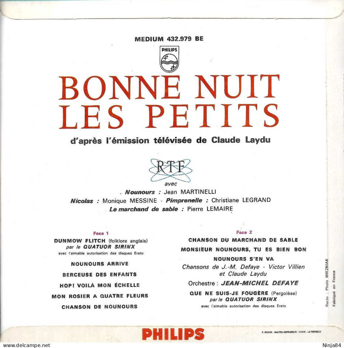 EP 45 RPM (7") B-O-F Artistes Divers  "  Bonne Nuit Les Petits  " - Filmmuziek