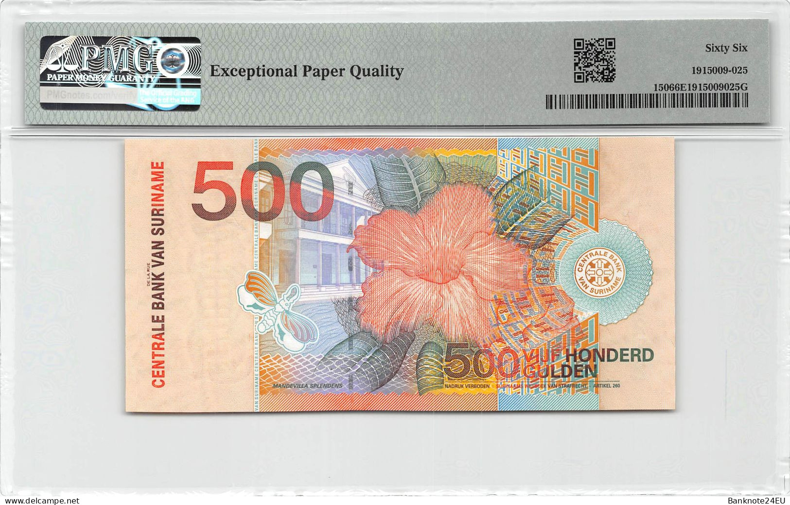 Suriname 500 Gulden 2000 Unc RADAR Serial PMG 66 EPQ Pn 150 - Sonstige – Amerika