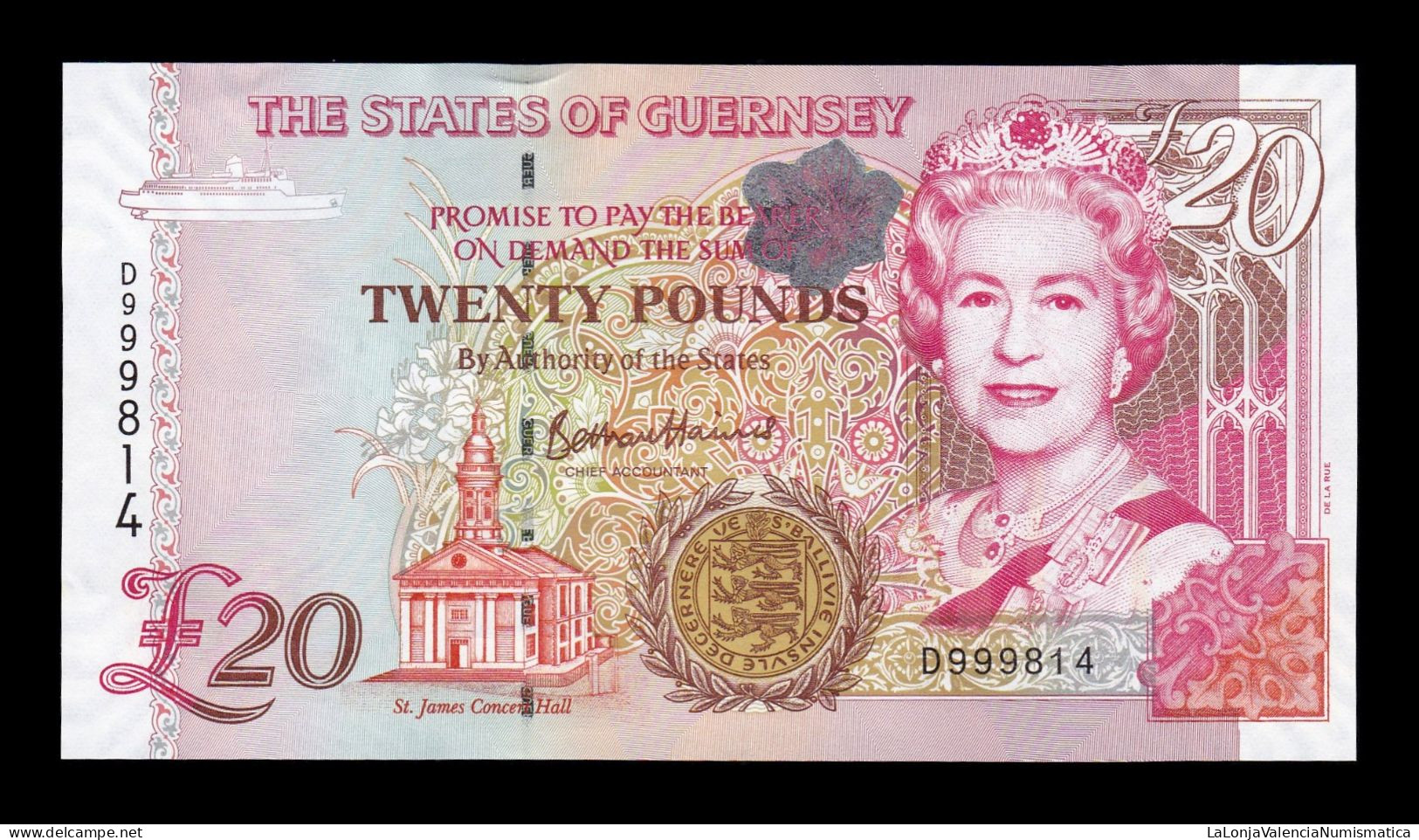 Guernsey 20 Pounds Elizabeth II ND (1996-2023) Pick 58c Sc Unc - Guernsey