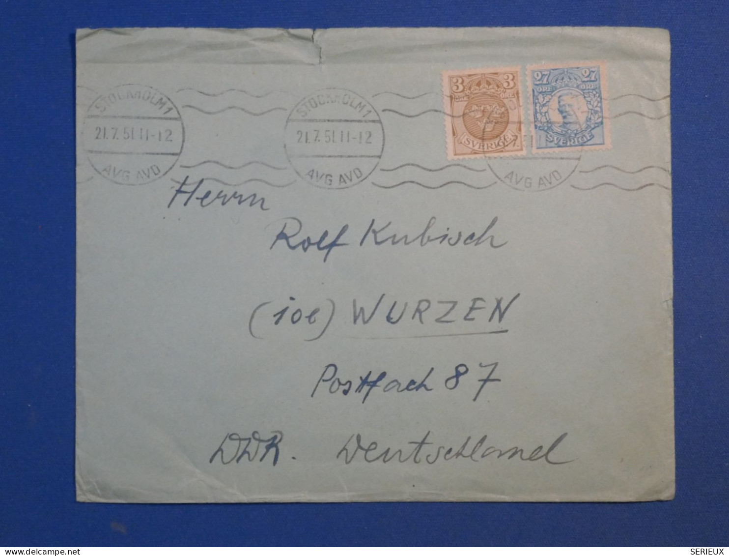 DF17 SVERIGE BELLE LETTRE 1951  STOKHOLM A WURZEN  GERMANY ++  SUEDE +AFF.  PLAISANT++ + - Brieven En Documenten