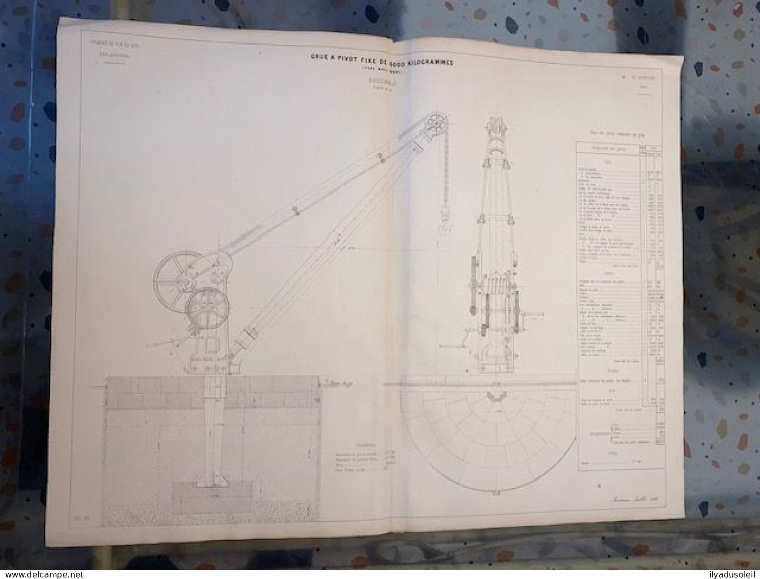 Plan Chemin De Fer Du Midi Grue A Pivot Fixe De 6000 Kilograme Bordeaux Juillet 1866 Format ,64 X 50 Cm - Other Plans