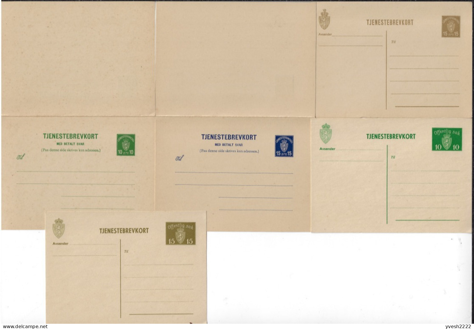 Norvège 1925 à 1934. 11 Entiers Postaux De Service Michel DP1 à DP9, 15 Et 16. Superbe Qualité - Postwaardestukken