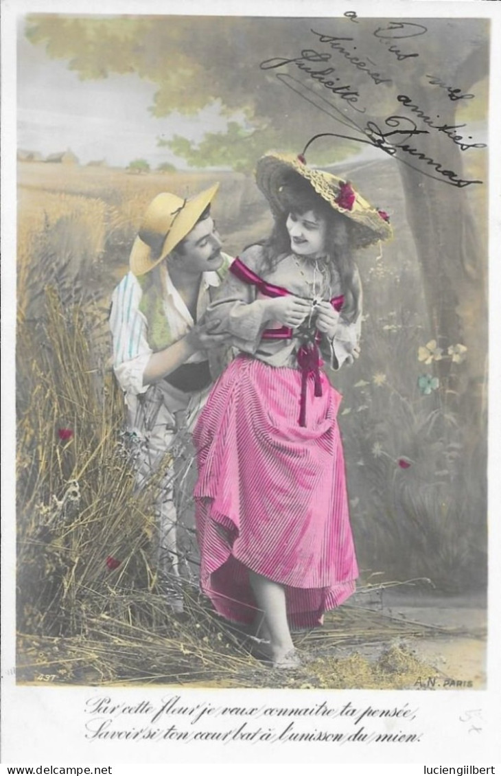 CARTE  FANTAISIE -  ANNEE 1908 -   LANGAGE DES FLEURS   -  CIRCULEE - COLLECTION JULIETTE - JULIETTE A LEON - Sammlungen & Sammellose