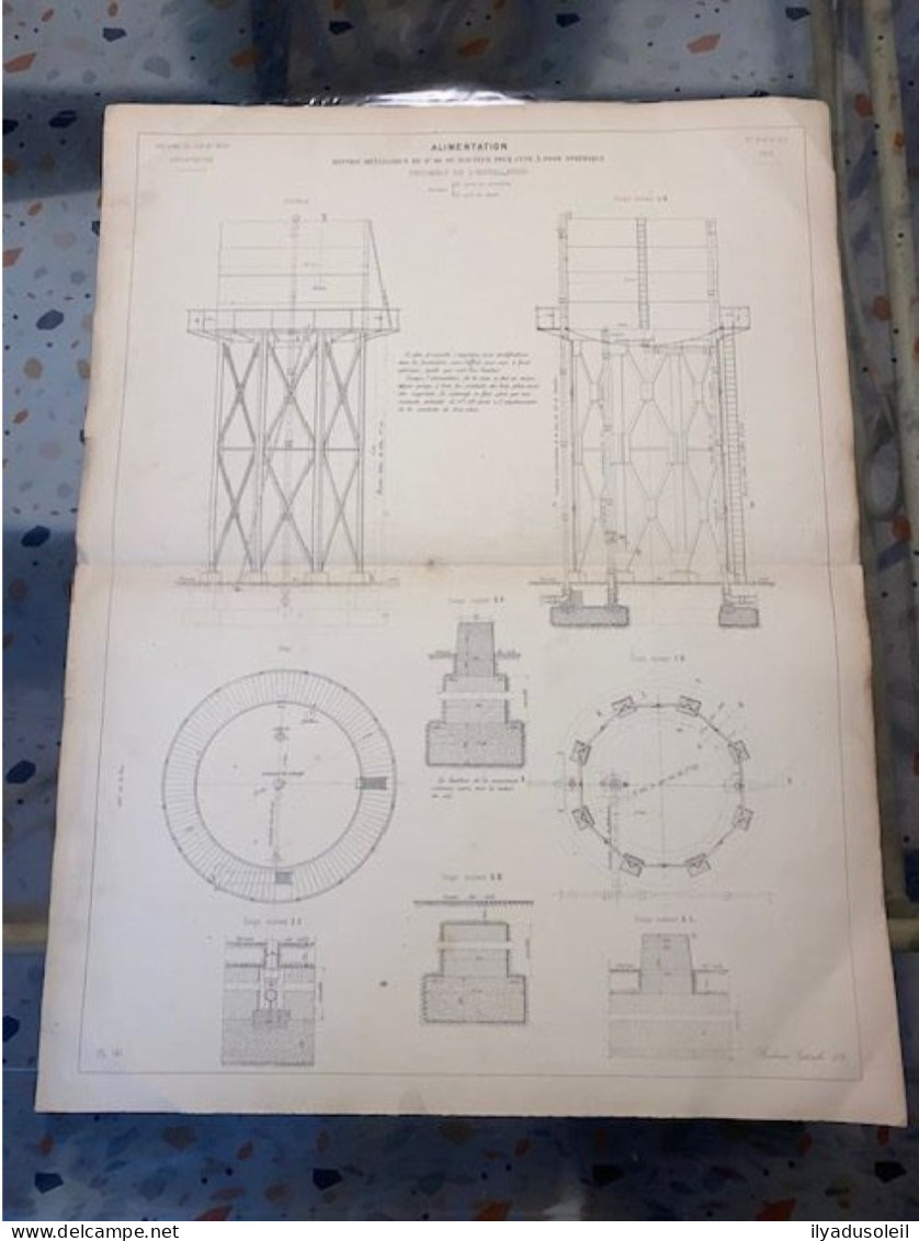 Plan Chemin De Fer Du Midi Alimentation Befroi Metalique Pour Cuve Bordeaux Fevier 1864 Format ,66 X 50 Cm - Andere Pläne