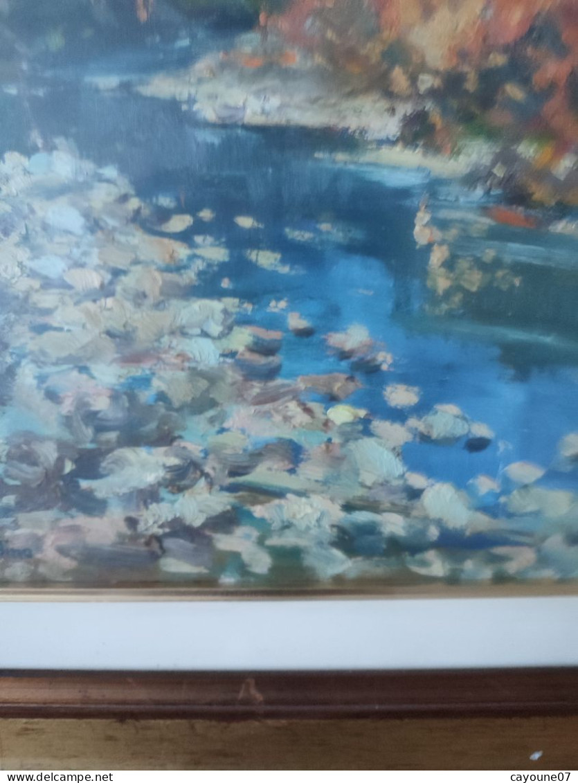 G. TRIBAUDINO (XXème) Huile Sur Papier  "La Rivière " Datée 1972 Sous Verre Cadre Bois Doré - Huiles