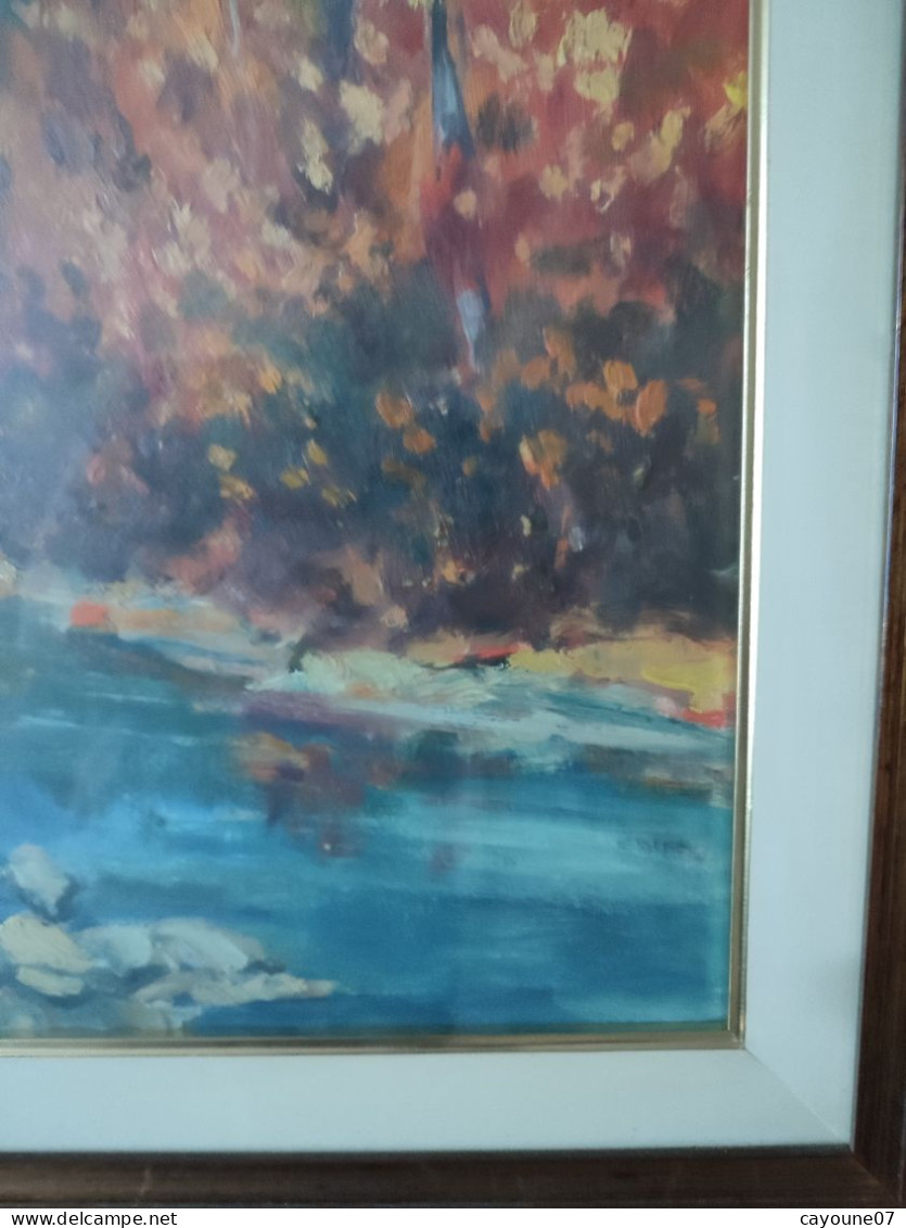 G. TRIBAUDINO (XXème) huile sur papier  "La rivière " datée 1972 sous verre cadre bois doré