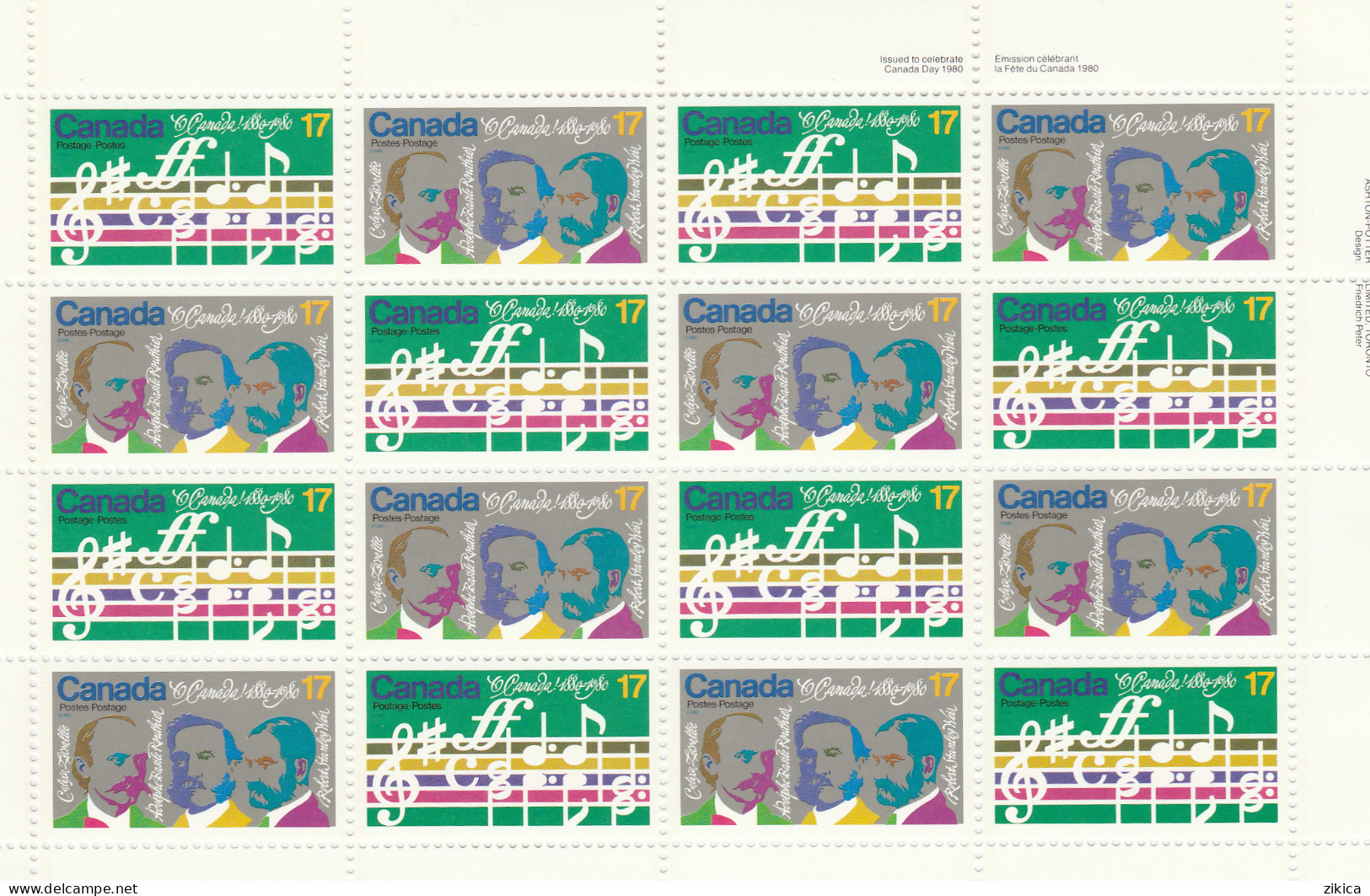 Canada 1980 - Canada National Hymn Centenary Sc 857-8 Complete Sheetlet Of 8 Pairs, M/S,MNH** - Unused Stamps