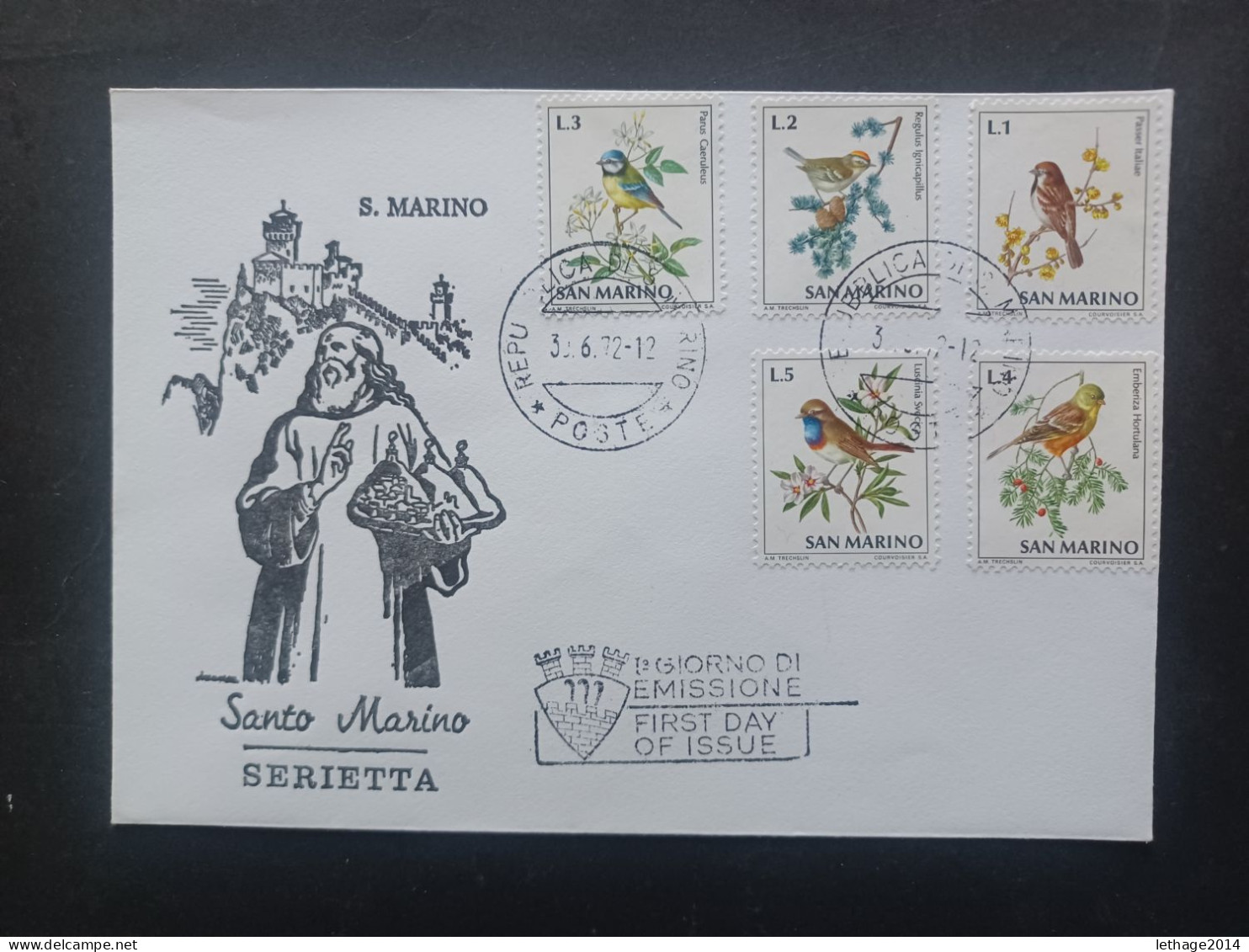 SAN MARINO FIRST DAY COVER 1972 UCCELLI - Covers & Documents