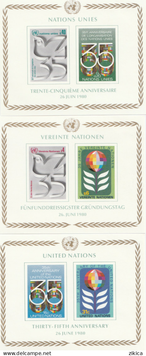 United Nations - UN / UNO NEW YORK - WIEN - GENF 1980 ,3 Blocks ** MNH - 1980 The 35th Anniversary Of United Nations - Verzamelingen & Reeksen