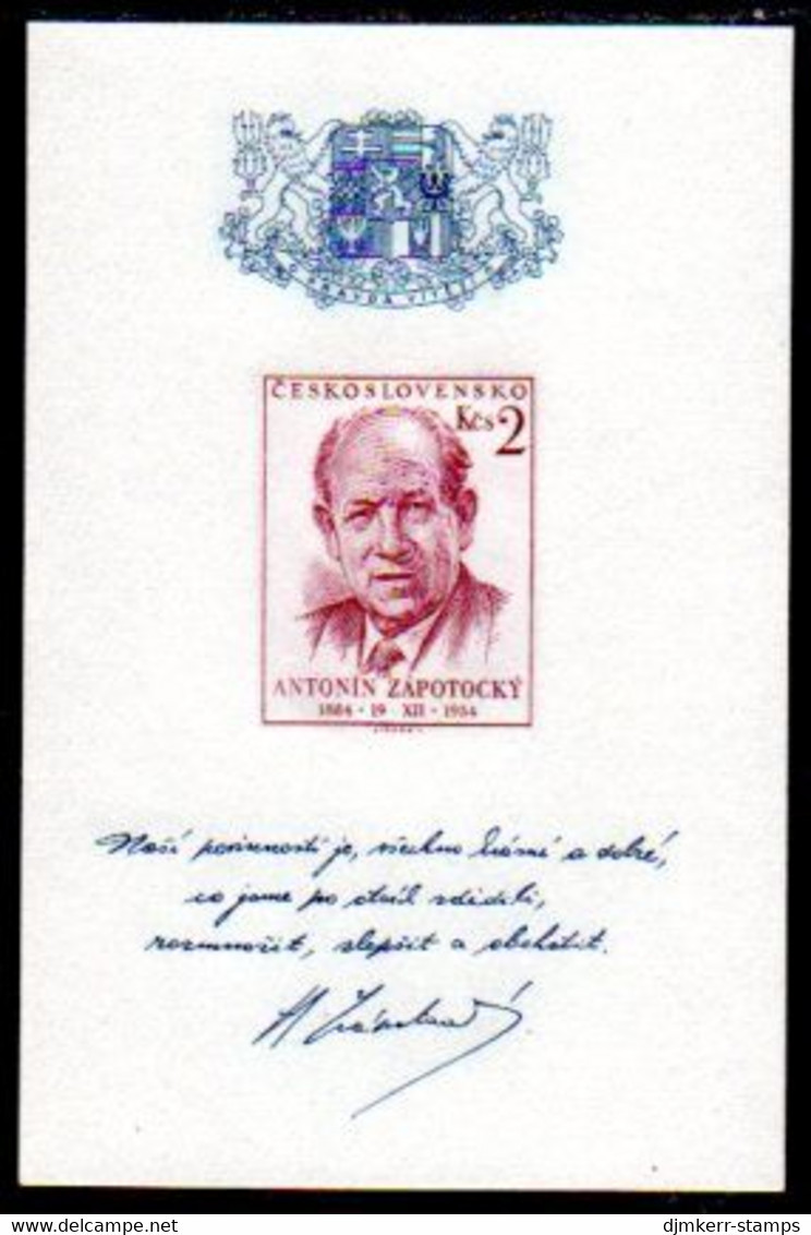 CZECHOSLOVAKIA 1954 Zapotocky 70th Birthday Block MNH / **.  Michel Block 15 - Neufs