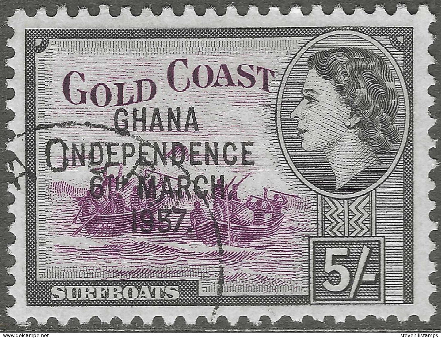 Ghana. 1957-58 Stamps Of Gold Coast O/P. 5/- Used. SG 180 - Ghana (1957-...)