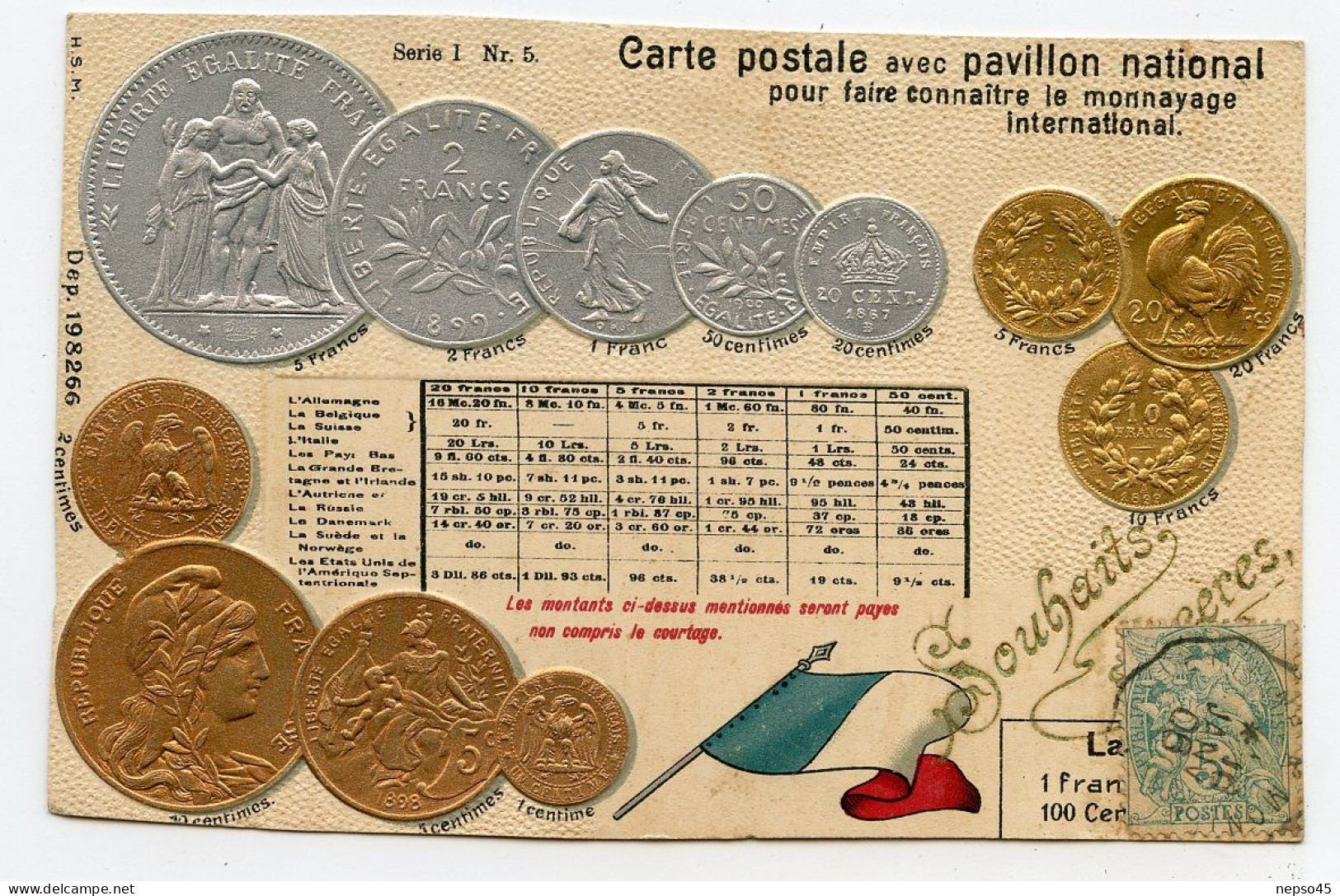 Carte Postale Avec Pavillon National Pour Faire Connaitre Le Monnayage International ( La France ) - Münzen (Abb.)