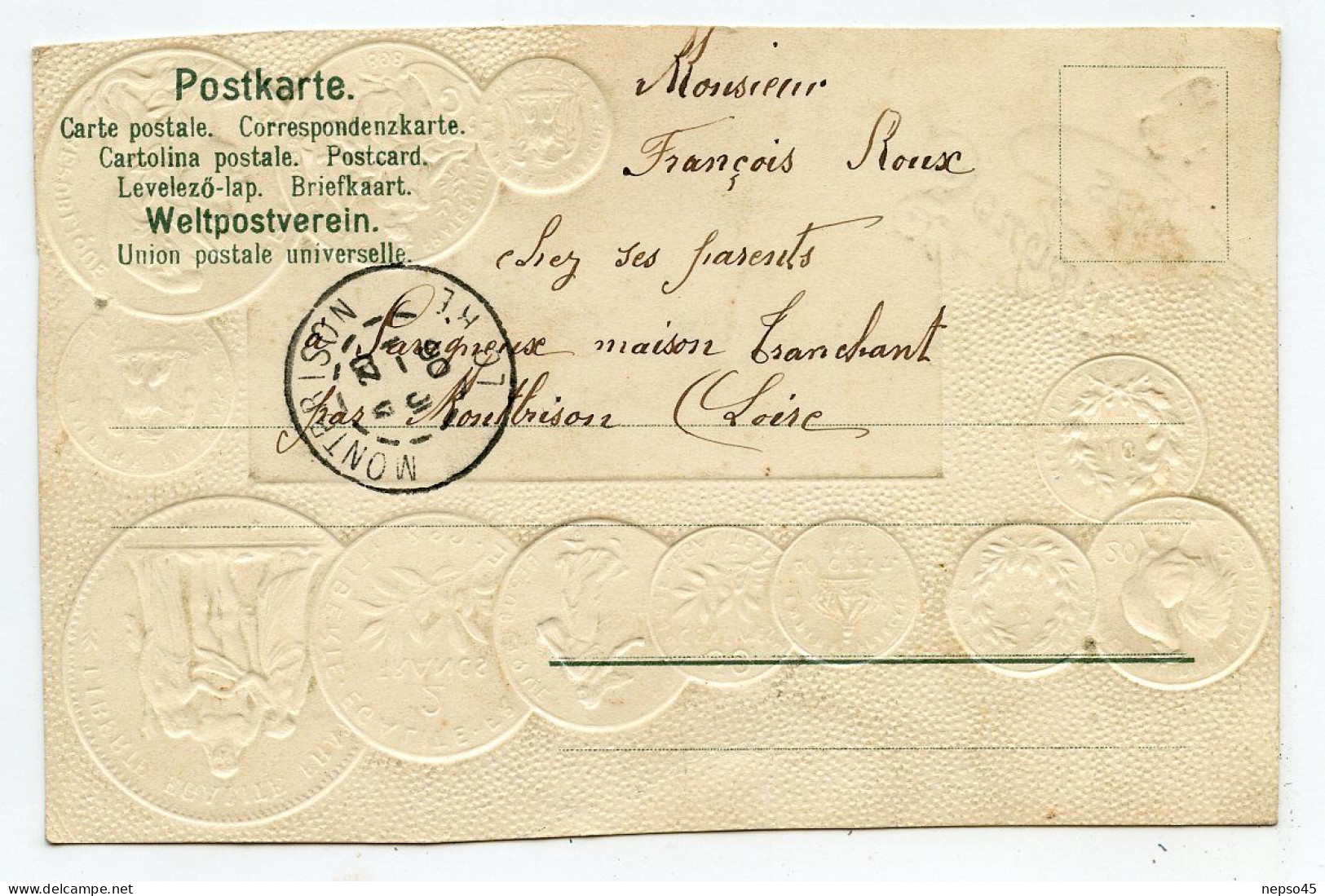 Carte Postale Avec Pavillon National Pour Faire Connaitre Le Monnayage International ( La France ) - Münzen (Abb.)