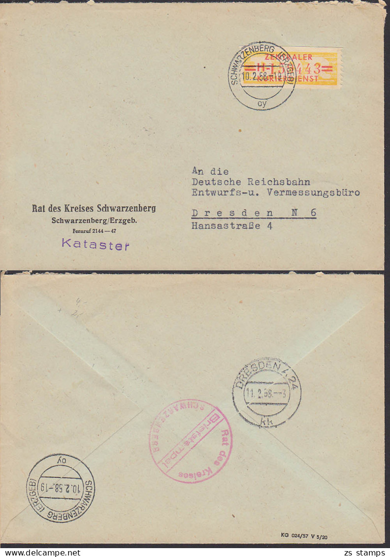 Schwarzenberg (Erzgeb) ZKD-Brief 17H Vom Rat Des Kreises 10.2.58 An Deutsche Reichsbahn In Dresden - Lettres & Documents