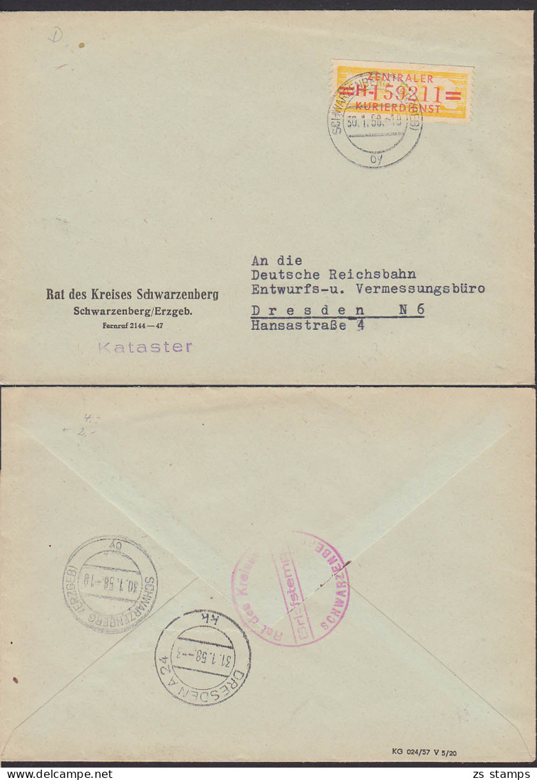 Schwarzenberg (Erzgeb) ZKD-Brief 17H Vom Rat Des Kreises 30.1.58 An Deutsche Reichsbahn In Dresden - Brieven En Documenten