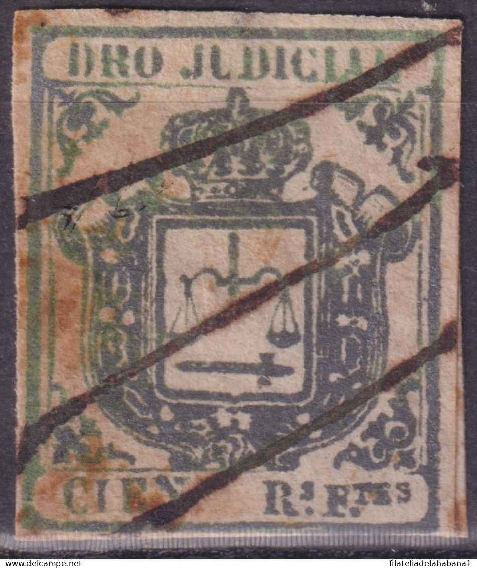 DER-169 CUBA SPAIN ANTILLES LG-2180 100r GREEN REVENUE DERECHO JUDICIAL FORGERY.  - Prephilately